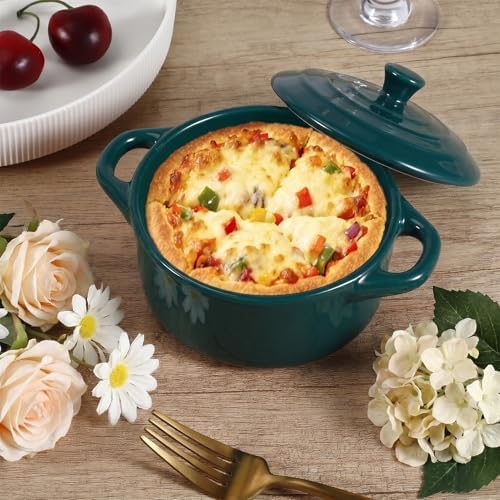 4 Pack Mini Cocotte Set, 16 oz Small Durable Soup Pot, Dark Green