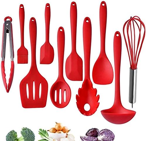 EastDeals Silicone Kitchen Utensils Set, 10 Piece, Red