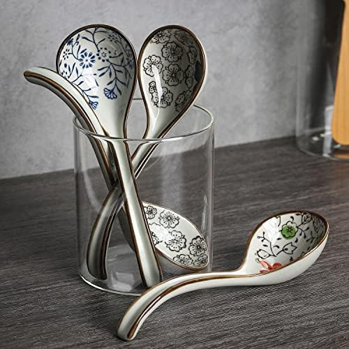 Soup Spoons Set of 4 Ceramic Japanese Soup Spoon Porcelain Asian Soup