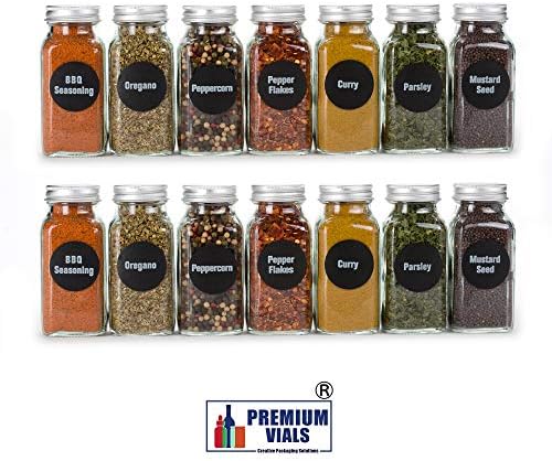 6oz, BEST VALUE 14 Large Glass Spice Jars includes pre-printed 126