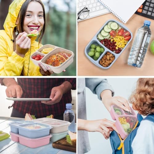 buluker 4 Pack Bento Lunch Box Set 3 Compartment Food Storage