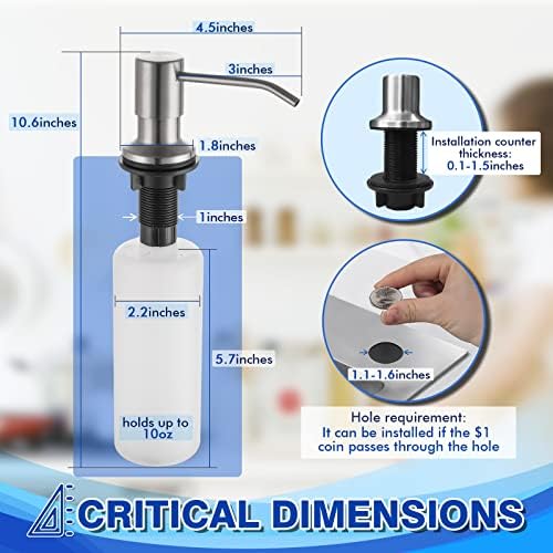 WEWE Built-in Kitchen Sink Soap Dispenser, Stainless Steel