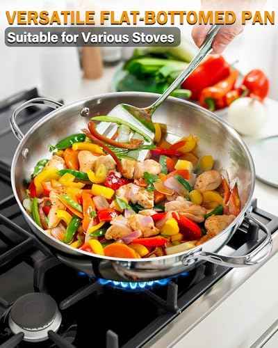 Cooks Standard Wok Stir Fry Pan with Glass Lid, Classic Stainless Steel 12-Inch/30cm Everyday Chef's Pan, Silver