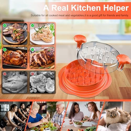 Chicken Shredder Tool Twist with Brush & Fork, Orange