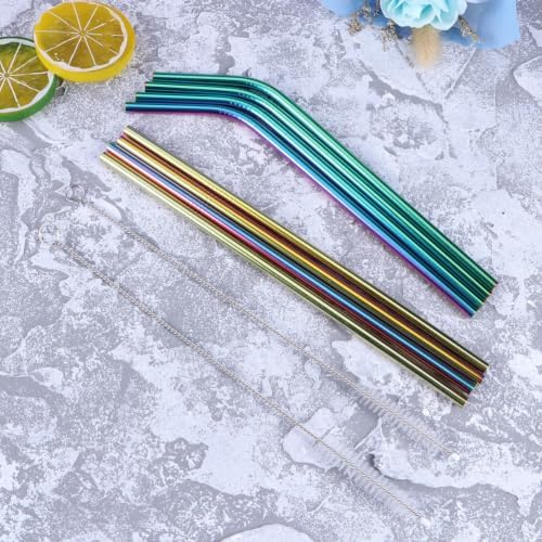 8pcs Rainbow Stainless Steel Reusable Drinking Straws Set