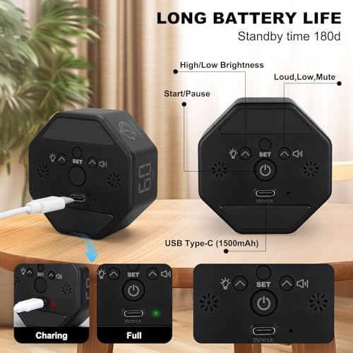 Small Pomodoro Productivity Timer with 5 Presets, Black