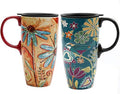 Topadorn Set of 2 Ceramic Travel Mugs with Lid, 17oz Ceramic Coffee