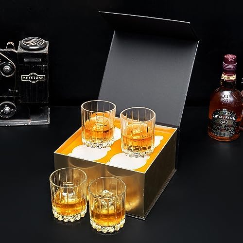 KANARS Bourbon Glasses Set of 4 Crystal Whiskey Rock Glass 10Oz in