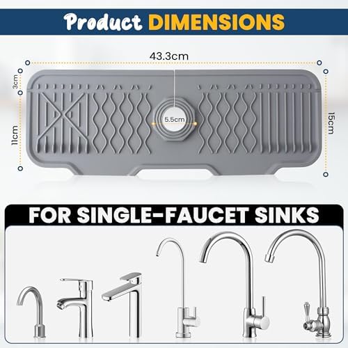 Extra Thick Silicone Faucet Mat for Kitchen & Bathroom Sink 17" x 6"
