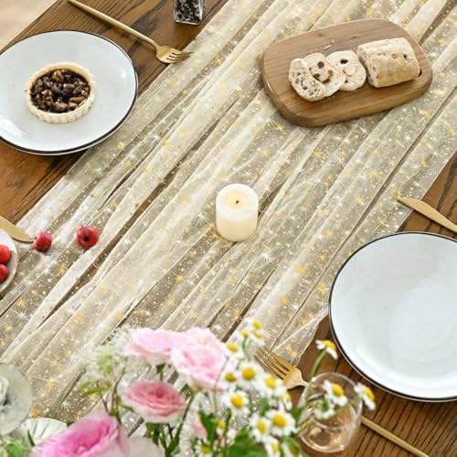 Horaldaily Apricot Gold Sparkling Star Gauze Tablecloth 60x84 Inch