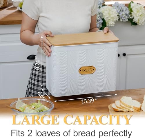 Extra Large Diagonal Stripe Embossed Bread Box with Bamboo Lid