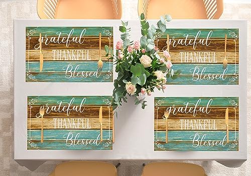 Farmhouse Teal Placemats Set of 4 Thankful Blessed Table Mats