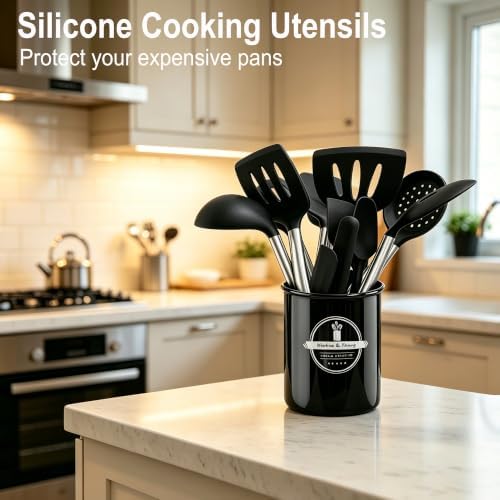 14-Piece Silicone Kitchen Cooking Utensils Set, Black