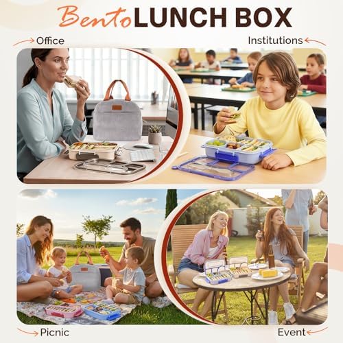 EASYFUN Bento Lunch Box, 4-Compartment, Purple