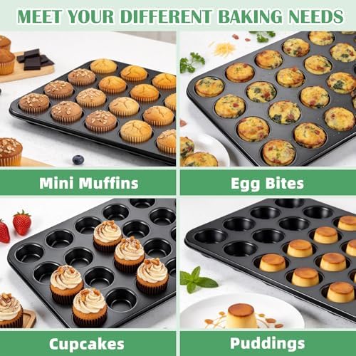 P&P CHEF Mini Muffin Pan, 24-Cup Non-stick Mini Cupcake Pans, 2Pieces