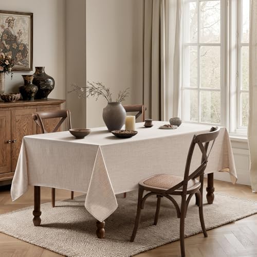 MIULEE Linen Textured Rectangle Tablecloth 60 x 84 Inch Natural Beige