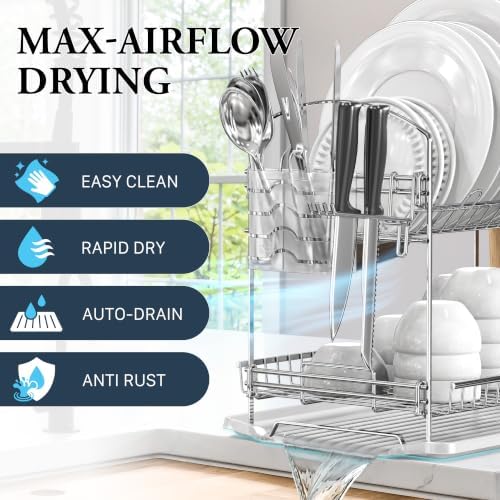 Simple Houseware 2-Tier Stainless Steel Dish Rack, Chrome