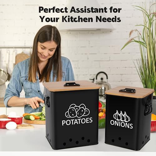 Potato and Onion Storage Bin, Set of 2 Vegetable Storage Tins with