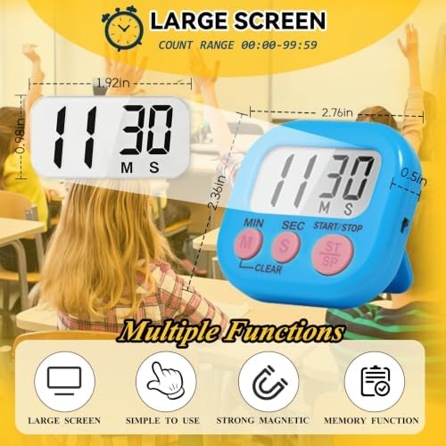 12 Pack Digital Kitchen Timers, Loud Alarm, Large LCD