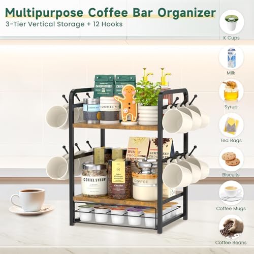 EsLuker.ly Coffee Bar Organizer Station Shelf Mug Holder for