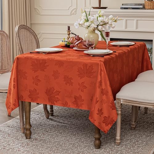Softalker Fall Jacquard Rectangle Tablecloth, 60 x 84 Inch Burnt