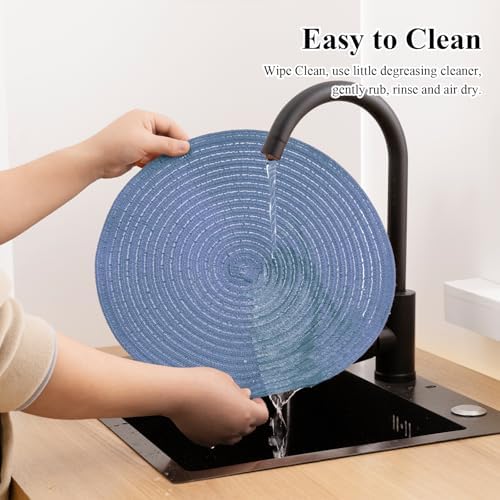SHACOS 13" Round Braided Placemats Set of 4, Dusty Blue Washable Place