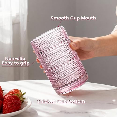 Bandesun Vintage Hobnail Drinking Glasses Set of 12, 13oz Colorful