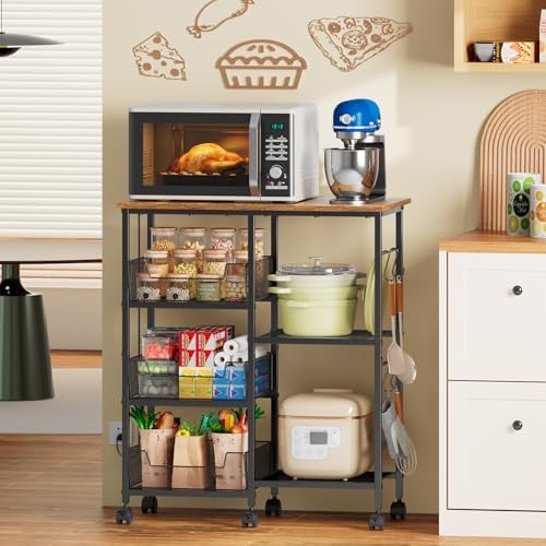 Rolling Kitchen Microwave Organizer Cart, Black