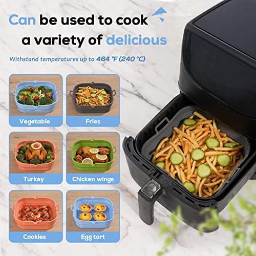 [2 Pack] Silicone Air Fryer Liners Square - Reusable Airfryer Basket