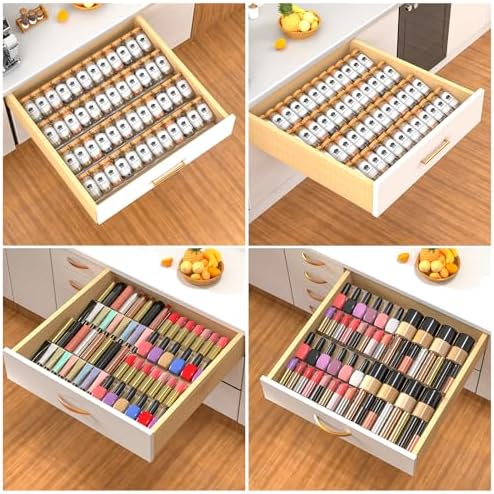 4-Tier Non-Slip Spice Drawer Organizer, 4-Pack Checkered Frosted Clear