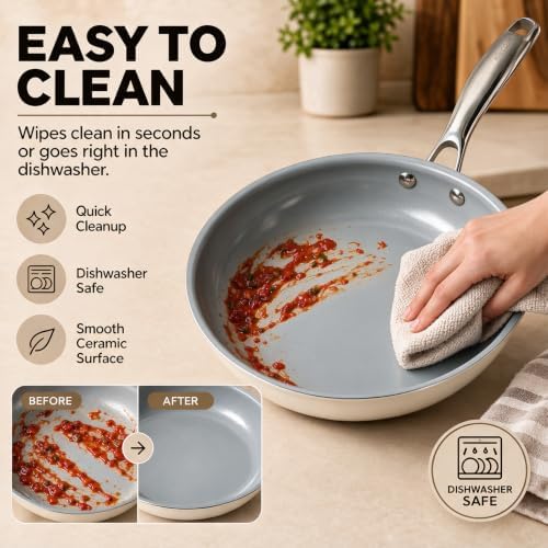 Kikcoin Ceramic Nonstick Frying Pans Set, 3 Piece Skillets