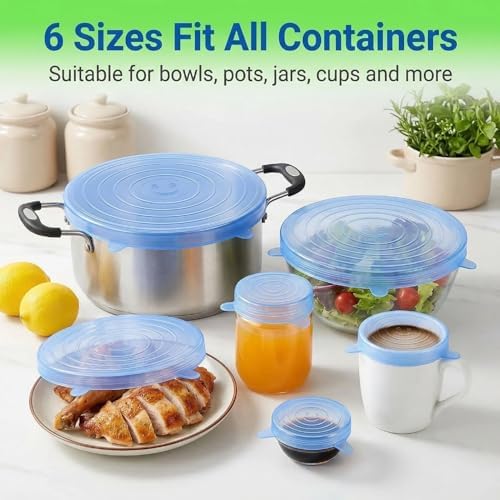 12 Pcs Silicone Stretch Lids, 6 Sizes