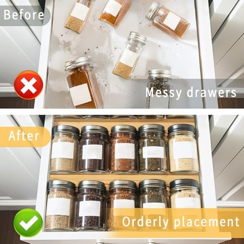 WodGod Bamboo Spice Rack For Drawer,4Pcs Tier Stackable Seasoning