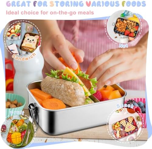 TeamFar Stainless Steel Bento Box, 2 Pack 47oz/1400ml Metal Lunch Box