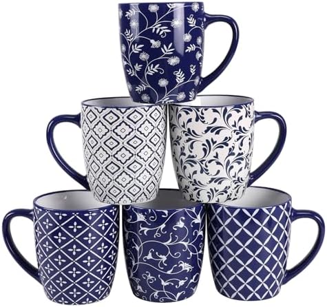 18 OZ Coffee Mugs Set of 6, Geometric Porcelain Large Mug for Man
