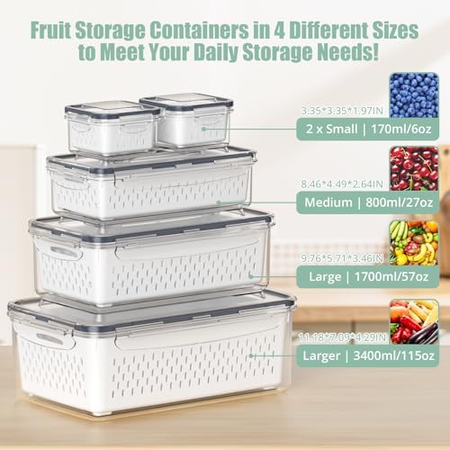 Anysig 5 Pack Fridge Fruit Storage Containers