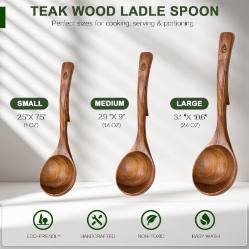 Teak Wooden Ladle Set, 3-Piece