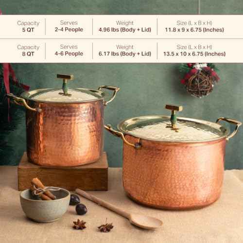 P•TAL 5 Qt 100% Pure Copper Stock Pot with Lid, Naturally Non-Stick