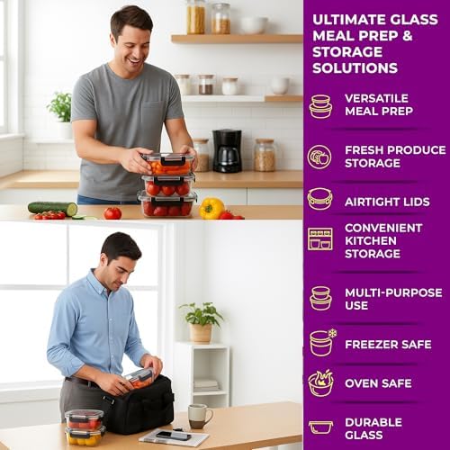 Glass Food Storage Containers Bowls with Airtight Snap Locking Lids