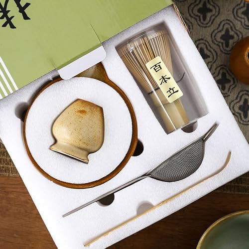 Matcha Bowl Set with Bamboo Whisk, Sifter & Scoop - Complete Ceramic