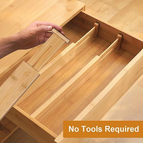 Bamboo Drawer Dividers, Adjustable Drawer Organizers, Fits 12.6–16"