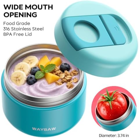 14 oz Kids Thermo for Hot Food, Leakproof Insulated Vacuum Jar/Blue