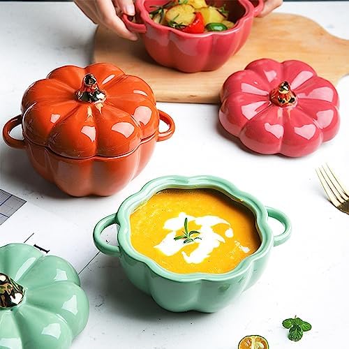 Dutch Oven Pot with Lid, Pumpkin Pottery Dessert Saucepan, Mini Baking