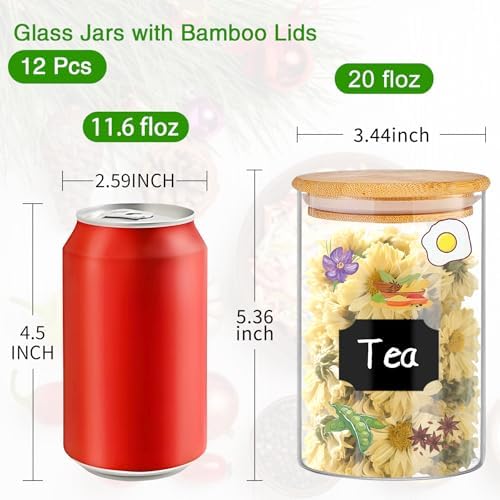 BGraceyy Glass Jars with Bamboo Lids 20 oz, 12 Pcs