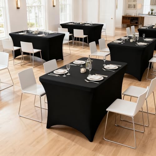 4FT Black Table Cloth - 2 Pack, Fitted Stretch Rectangle Spandex