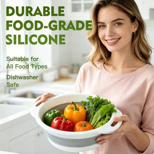 Collapsible Colanders Set, 3 Pack Food Strainers with Over-Sink Water