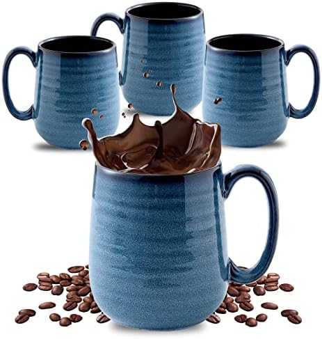 HASENSE Coffee Mugs Set of 4, 15 Ounce Porcelain Mug Set with Handle