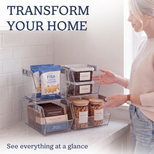 HOMESTEAD Set of 8 Stackable Storage Bins, 4 Large + 4 Small Clear