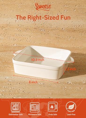 Sweese 8x8 inch Square Porcelain Baking Dish with Double Handles