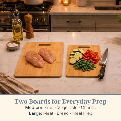 Totally Bamboo Cutting Board Set, 2 Reversible Cutting Boards for